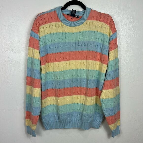 Mark Fore Strike Vintage Cotton Colorblock Cable Knit Sweater Size L - Picture 1 of 8